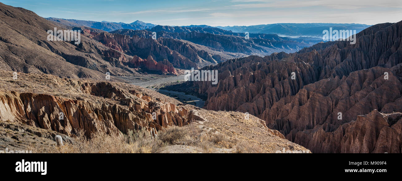 El Sillar Pass in der Nähe von Tupiza, Landschaft rund um die Quebrada de Palala Tal mit Erodierten spiky Felsformationen - Bolivien, Südamerika Stockfoto