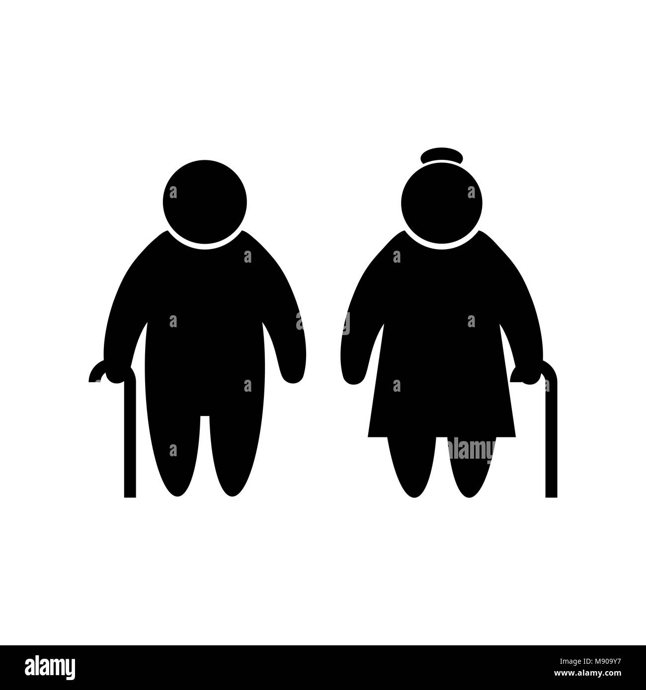 Ältere Menschen Symbol im flachen Stil alte Männer simbol in schwarzen alten Mann und Frau Piktogramm auf weißem Hintergrund. Einfache abstrakte Symbol Vektor illustra Stock Vektor