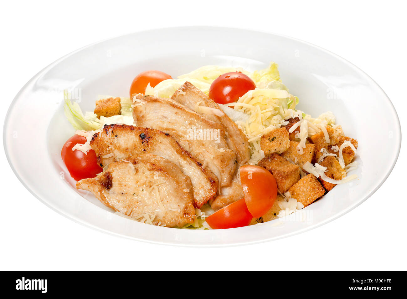 Caesar Salat Hähnchen Fleisch und Gemüse isoliert Stockfoto