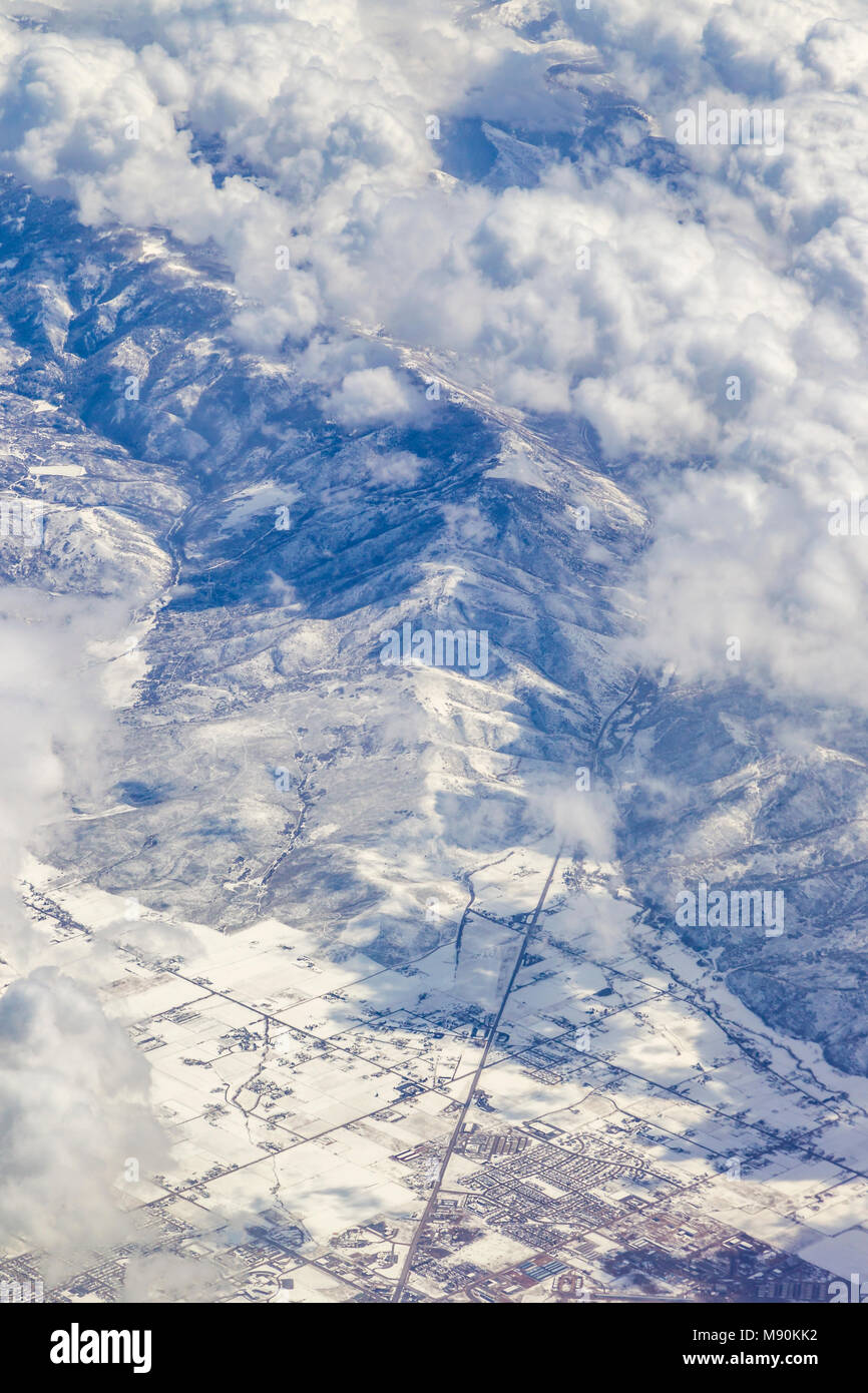 Blick von Virgin Atlantic auf dem Weg von Gatwick North Terminal zu Las Vegas Blick aus dem Fenster von 35.000 ft. Stockfoto