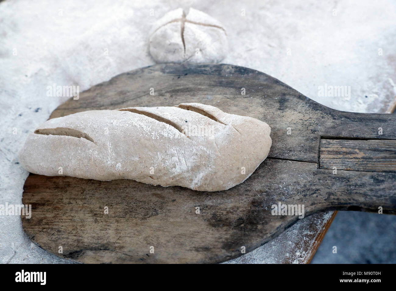 Die Landwirtschaft fair (Comice Agricole) von Saint-Gervais-les-Bains. Baker, Artisan Brot. Stockfoto