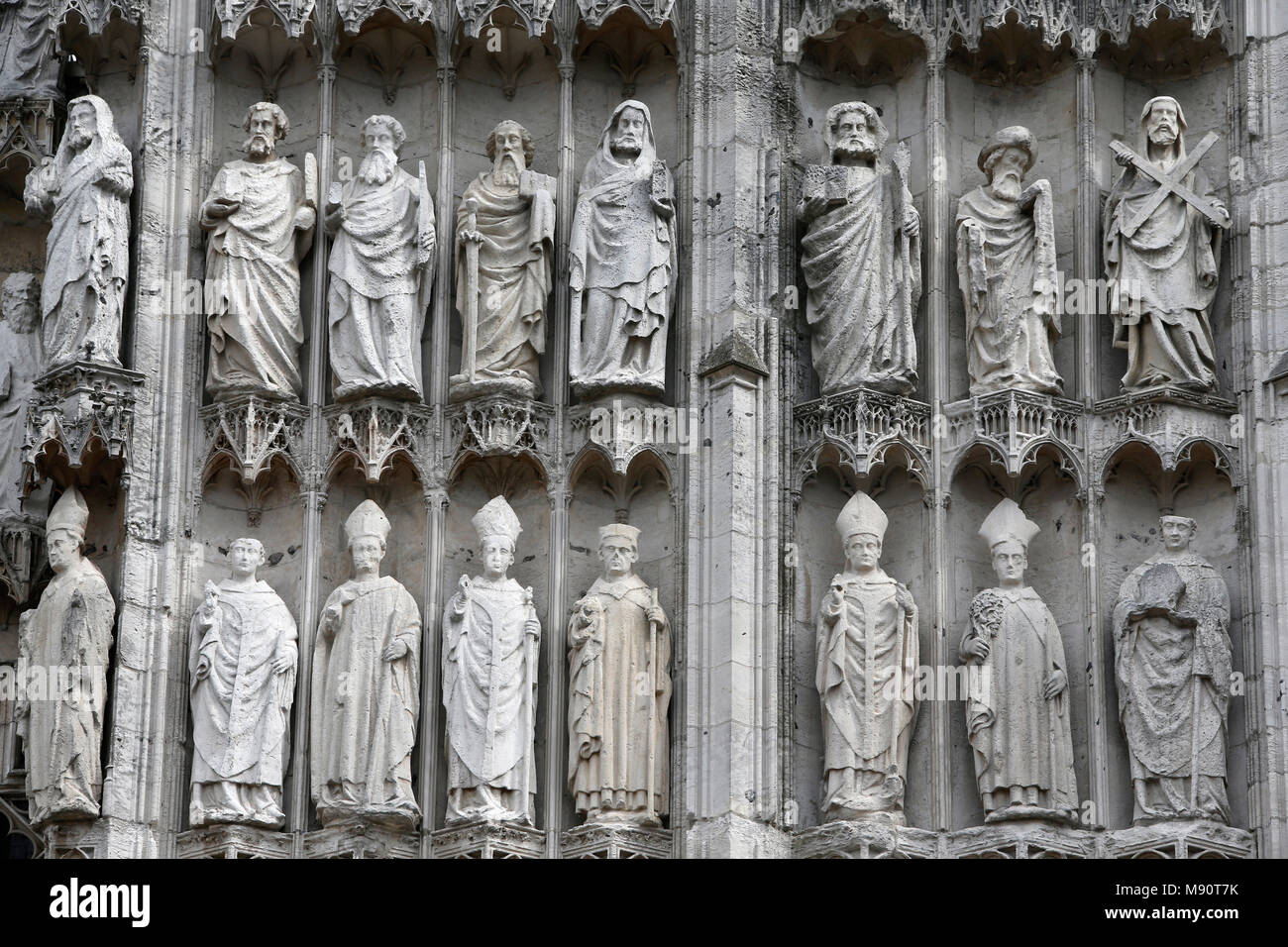 Kathedrale Notre-Dame, Rouen, Frankreich. Faade Statuen. Stockfoto