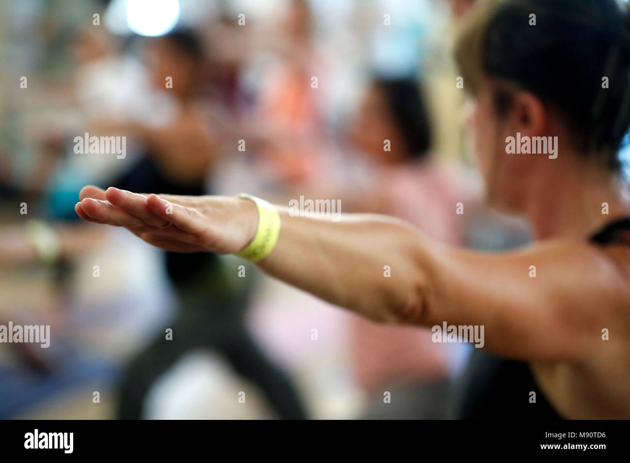 Chamonix Yoga Festival. Yoga Klasse. Frankreich. Stockfoto