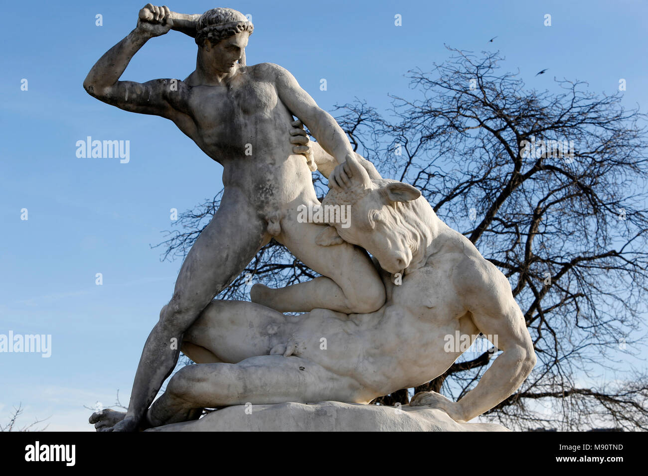 Jardin des Tuileries. ThŽsŽe combattant Le Minotaure. Etienne Jules Ramey, 1821-1827, marbre. Paris, Frankreich Stockfoto