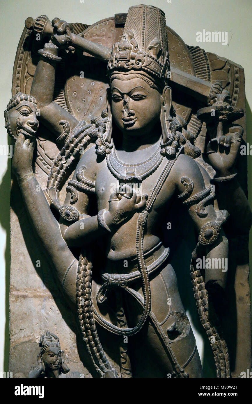 National Museum von Indien, Delhi. Trivikrama (Gott Vishnu als Eroberer der drei Welten). Pratihara, 11. Jahrhundert n. Chr. Kashipur, Uttar Pradesh. S Stockfoto