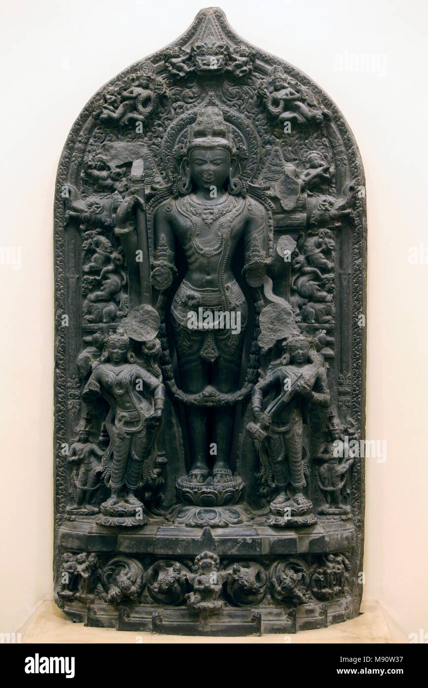 National Museum von Indien, Delhi. Vishnu. Pala, 11. Jahrhundert n. Chr. Bengalen. Stein. Indien. Stockfoto