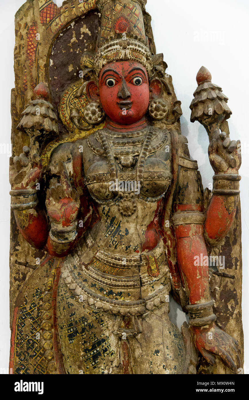 National Museum von Indien, Delhi. Yama (Gott des Todes). Holz. Kerala. 19. Detail. Indien. Stockfoto