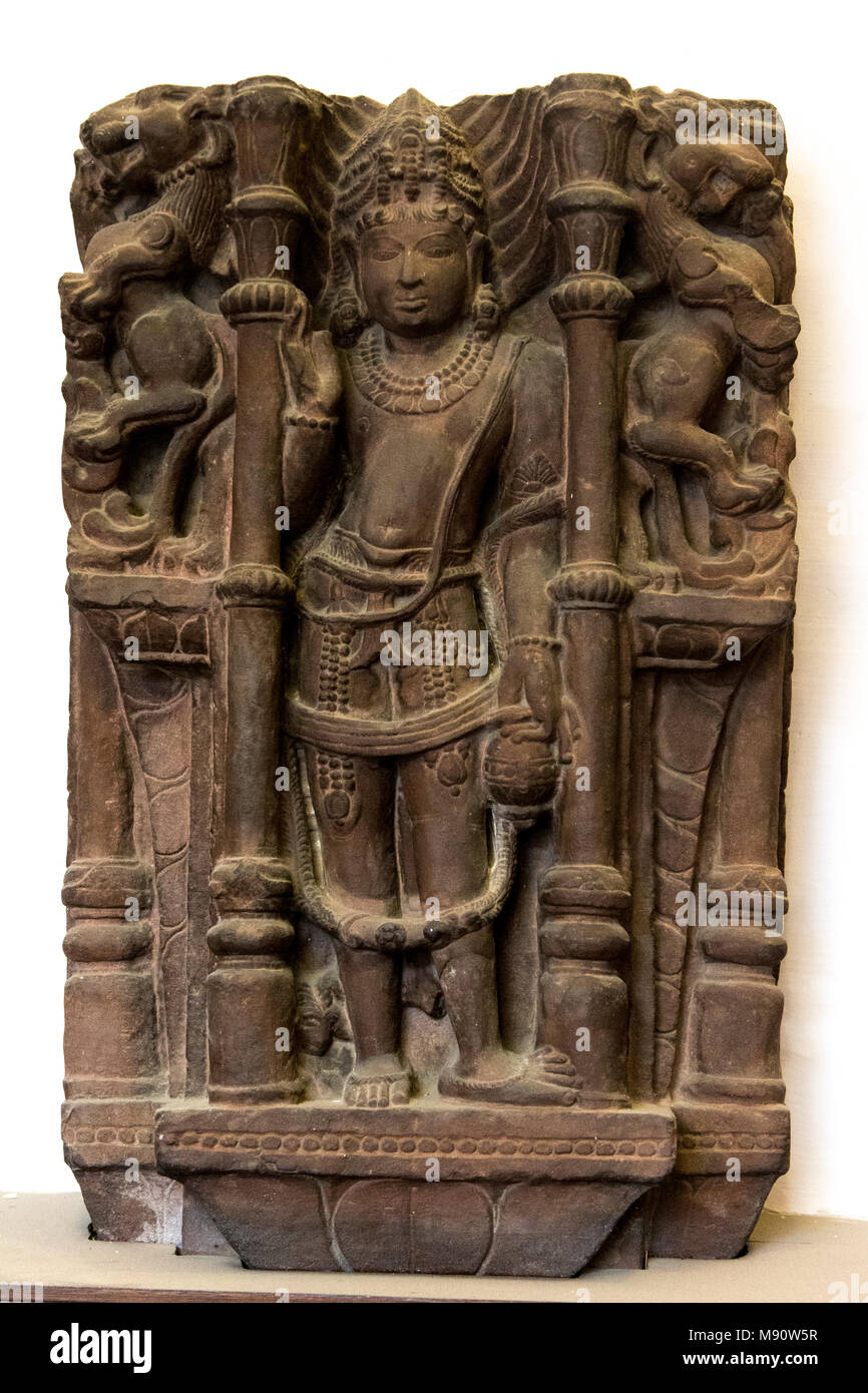 National Museum von Indien, Delhi. Agni, Gott des Feuers. Pratihara, 10. Jahrhundert n. Chr. Uttar Pradesh, Stein. Indien. Stockfoto