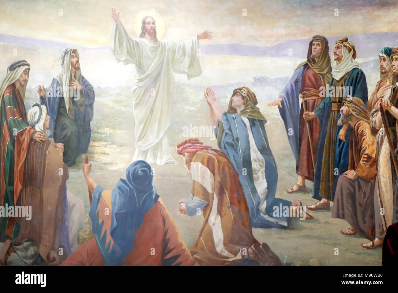 Saint-Grat Kirche. Malerei. Jesus: die Bergpredigt. Valgrisenche. Italien. Stockfoto