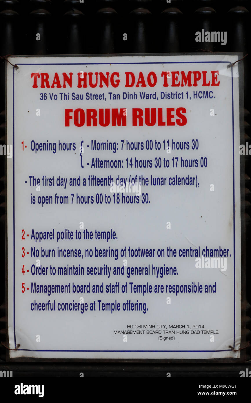 Tran Hung Dao taoistische Tempel. Forum Regeln. Ho Chi Minh City. Vietnam. Stockfoto