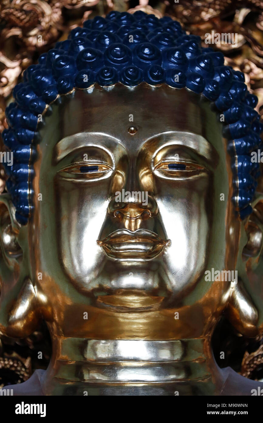Golden Buddha Statue. Der Kopf mit dem dritten Auge. Ho Chi Minh City. Vietnam. Stockfoto