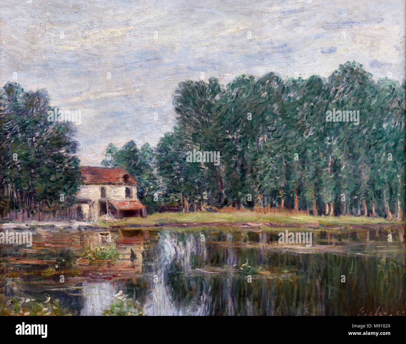 Les bords du Canal à Moret-sur-Loing - Die Ufer des Kanals in Moret-sur-Loing 1892 Alfred Sisley, 1839-1899, Frankreich, Französisch, Stockfoto