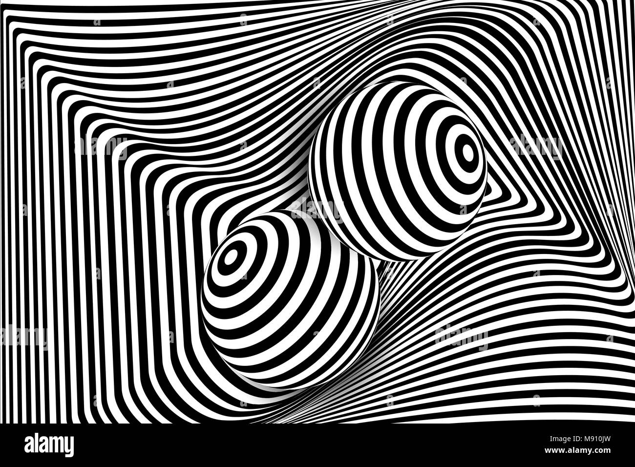 Schwarz Weiss 3d Linie Verzerrung Ball Illusion Stock Vektorgrafik Alamy