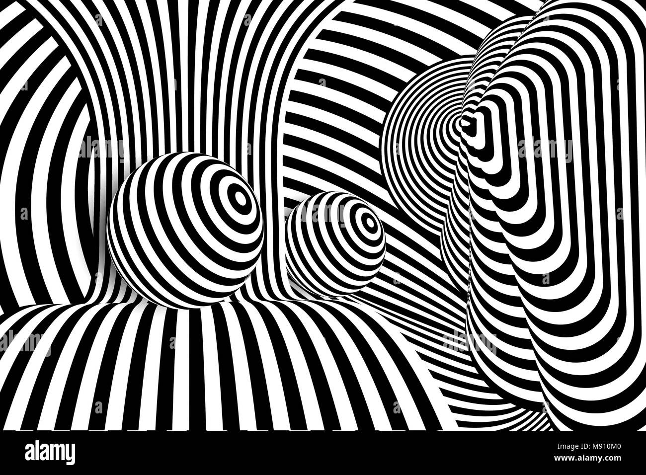 Schwarz Weiss 3d Linie Verzerrung Ball Illusion Stock Vektorgrafik Alamy