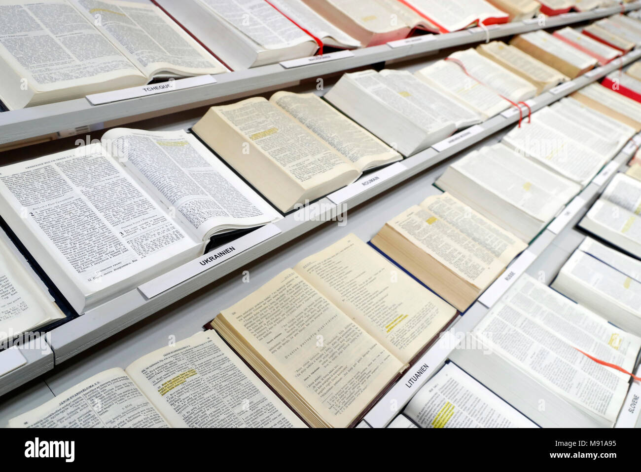 Die Bibel in verschiedenen Sprachen. Straßburg. Frankreich. Stockfoto