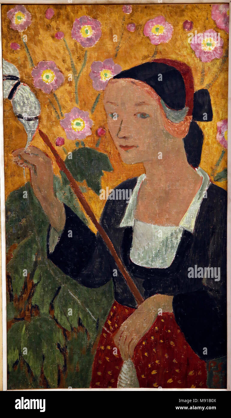 Maurice Denis Museum, Saint Germain en Laye, Frankreich. Paul Serusier, La Fileuse aux anŽmones (die Spinner mit Anemonen), Öl auf Leinwand, 1922. Stockfoto