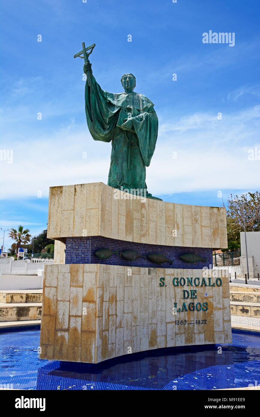 Statue des Portugiesischen saint Sao Goncalo, Lagos, Algarve, Portugal, Europa. Stockfoto