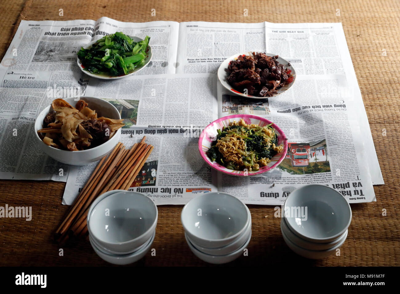 Vietnamesische Küche. Schüsseln und shopsticks. Bac Sohn. Vietnam. Stockfoto