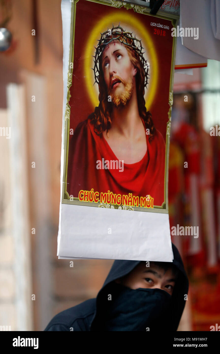 Bild von Jesus auf einen Kalender. Hanoi. Vietnam. Stockfoto