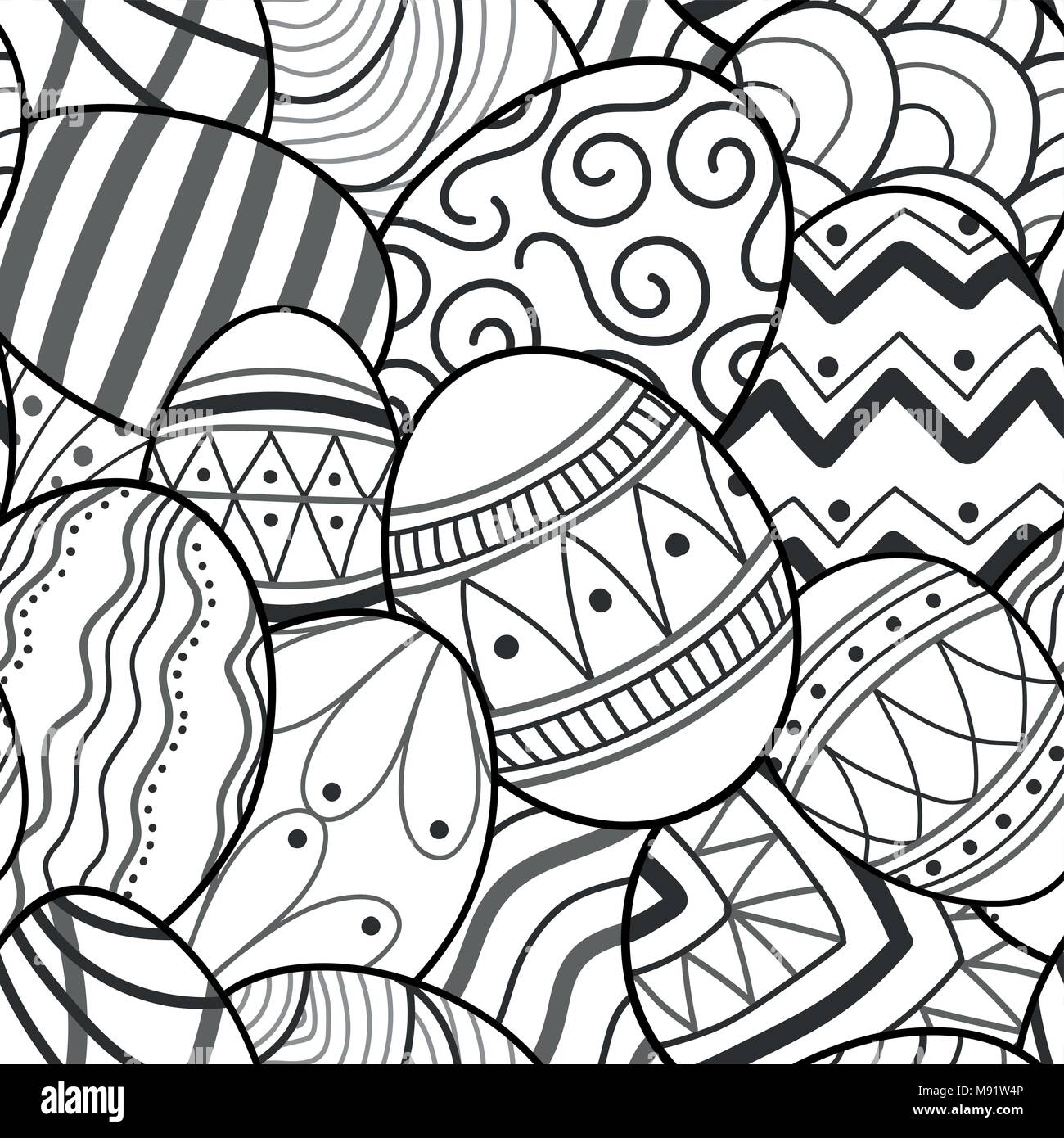 Ostereier in schwarzer Umriss random auf weißem Hintergrund. Süße Hand gezeichnet nahtlose Muster für die Osterfestspiele in Vector Illustration. Stock Vektor