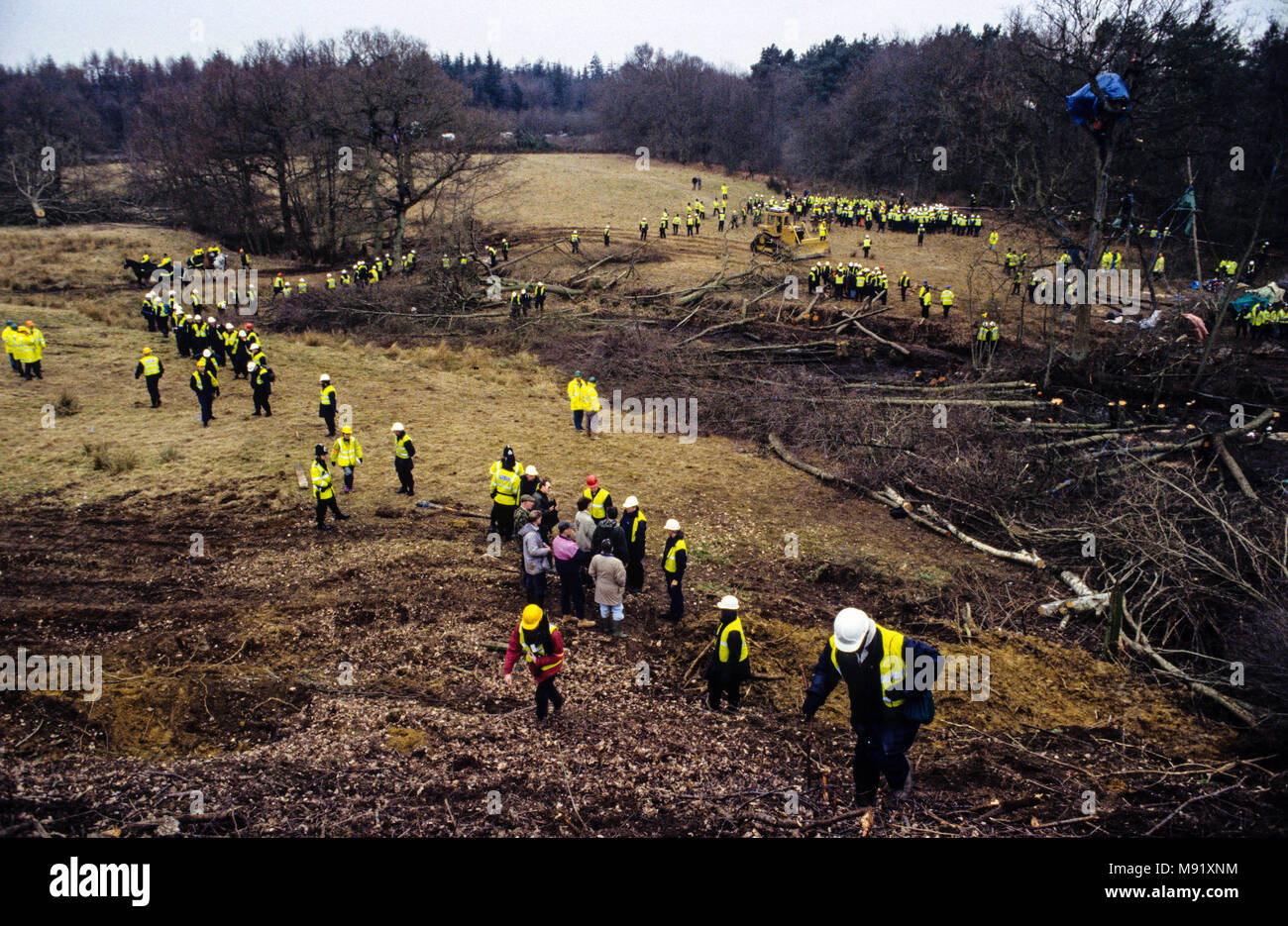 Security Guards, Newbury Bypass Road Building and Protests, Newbury, Berkshire, England, Großbritannien, GB. Stockfoto