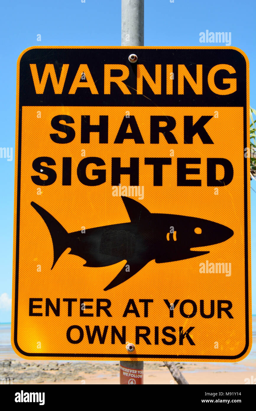 Clairview, Queensland, Australien - 29. Dezember 2017. Hai gesichtet Warnzeichen. Stockfoto
