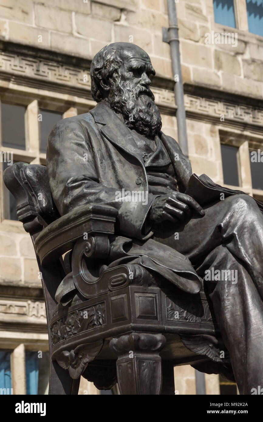 Bronzestatue von Charles Robert Darwin außerhalb des County Library in Shrewsbury England errichtet 1897 Stockfoto