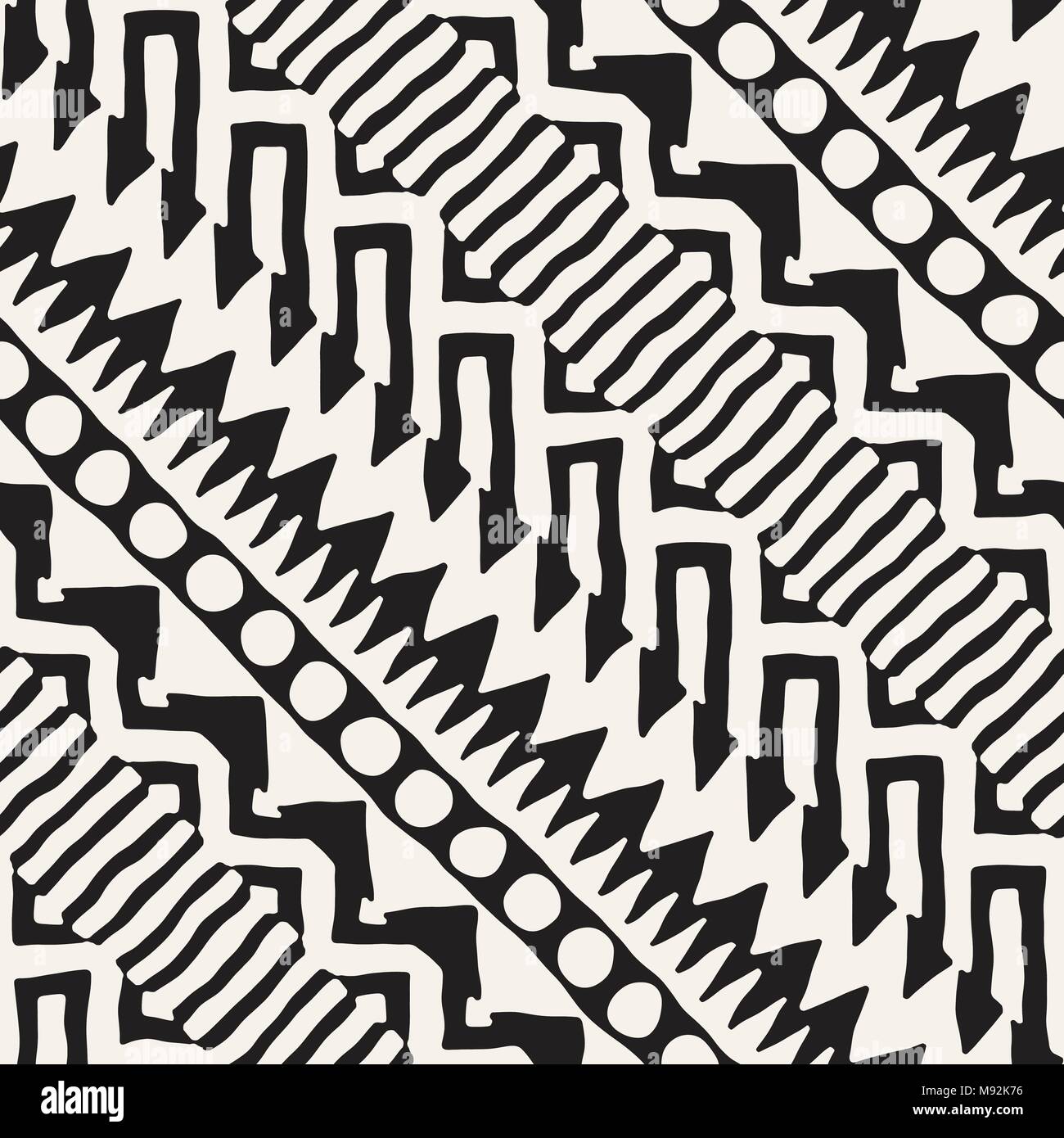 Nahtlose ethnische und Stammes- Muster. Hand ornamentalen Streifen gezeichnet. Schwarz-weiß Drucken für Ihre Textilien. Vector Hintergrund. Stock Vektor