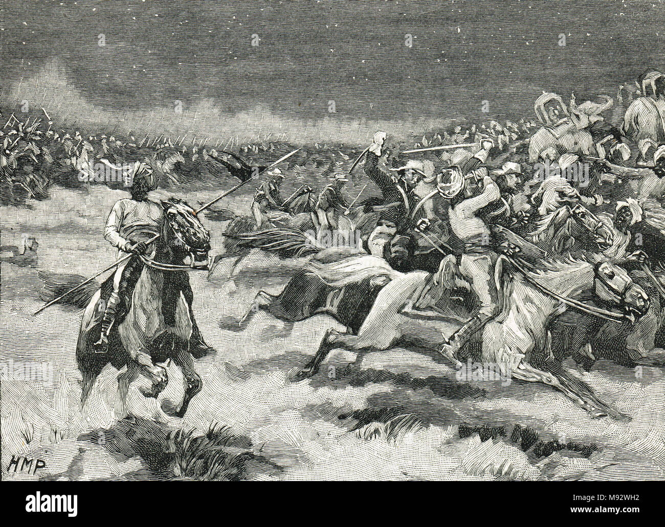 Die Verfolgung in der Schlacht von Argaon, auch als Schlacht von Argaum, 29. November 1803 bekannt. Teil des Zweiten Anglo-Maratha Krieg Stockfoto
