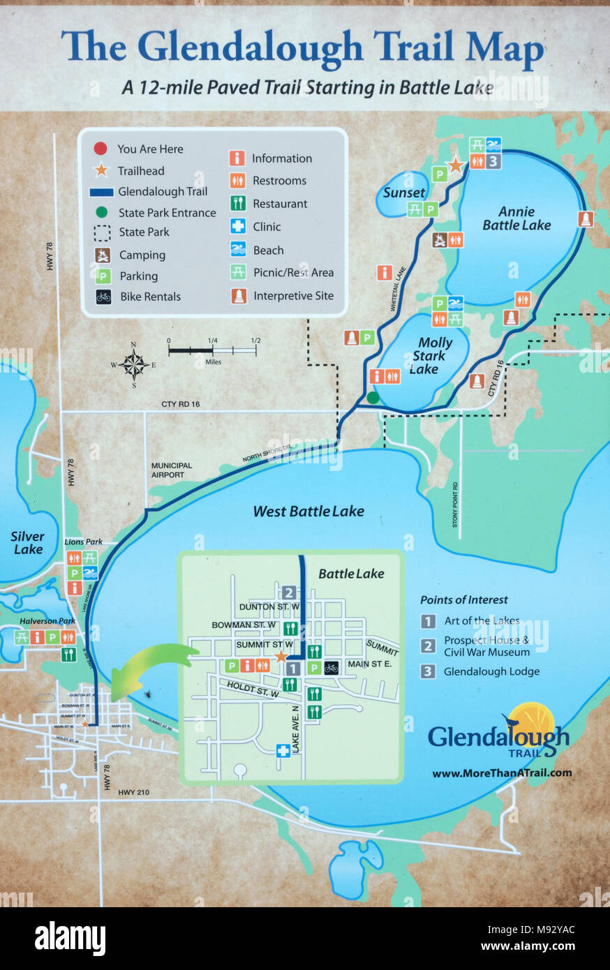 Glendalough State Park Trail Map Schlacht See Minnesota MN USA Stockfoto