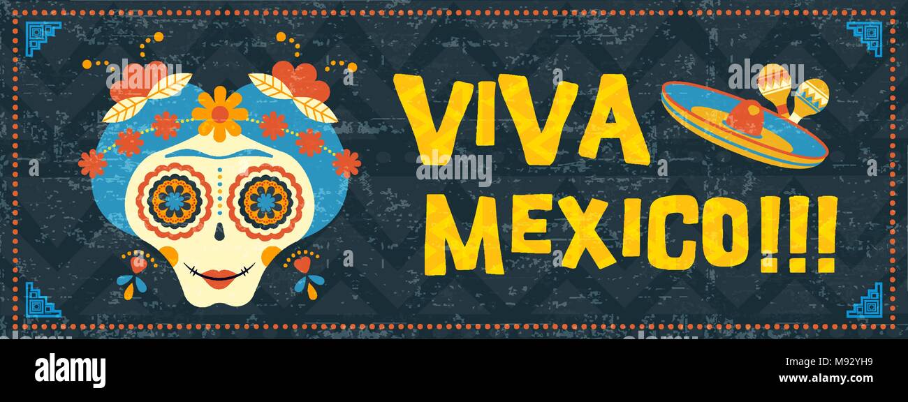 Happy Cinco de Mayo Typografie zitat Abbildung. Festliche mexikanische Veranstaltung Web Banner mit traditionellen Zucker Schädel Catrina und vintage Hintergrund. EPS 10. Stock Vektor
