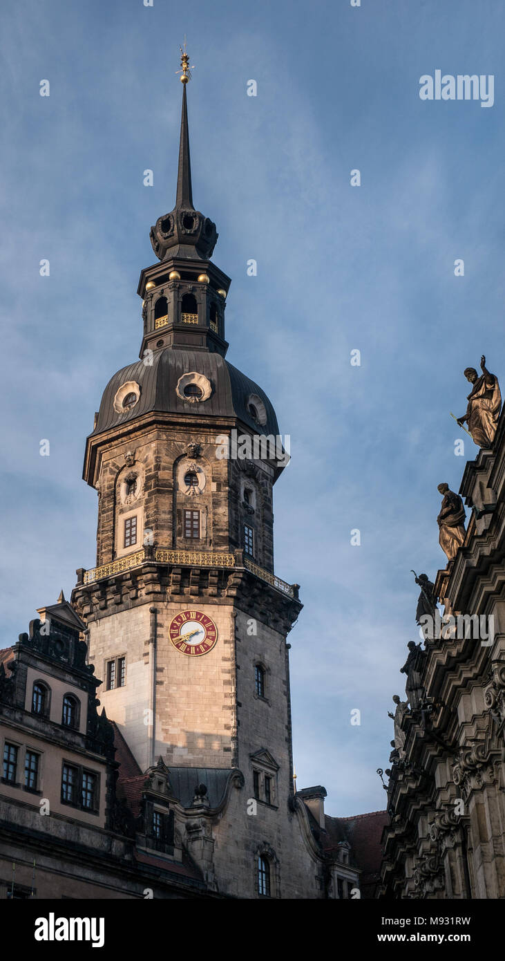 Hausmann Turm (hausmannsturm) der Königlichen Ort (Residenzschloss) in Dresden, Sachsen, Deutschland Stockfoto