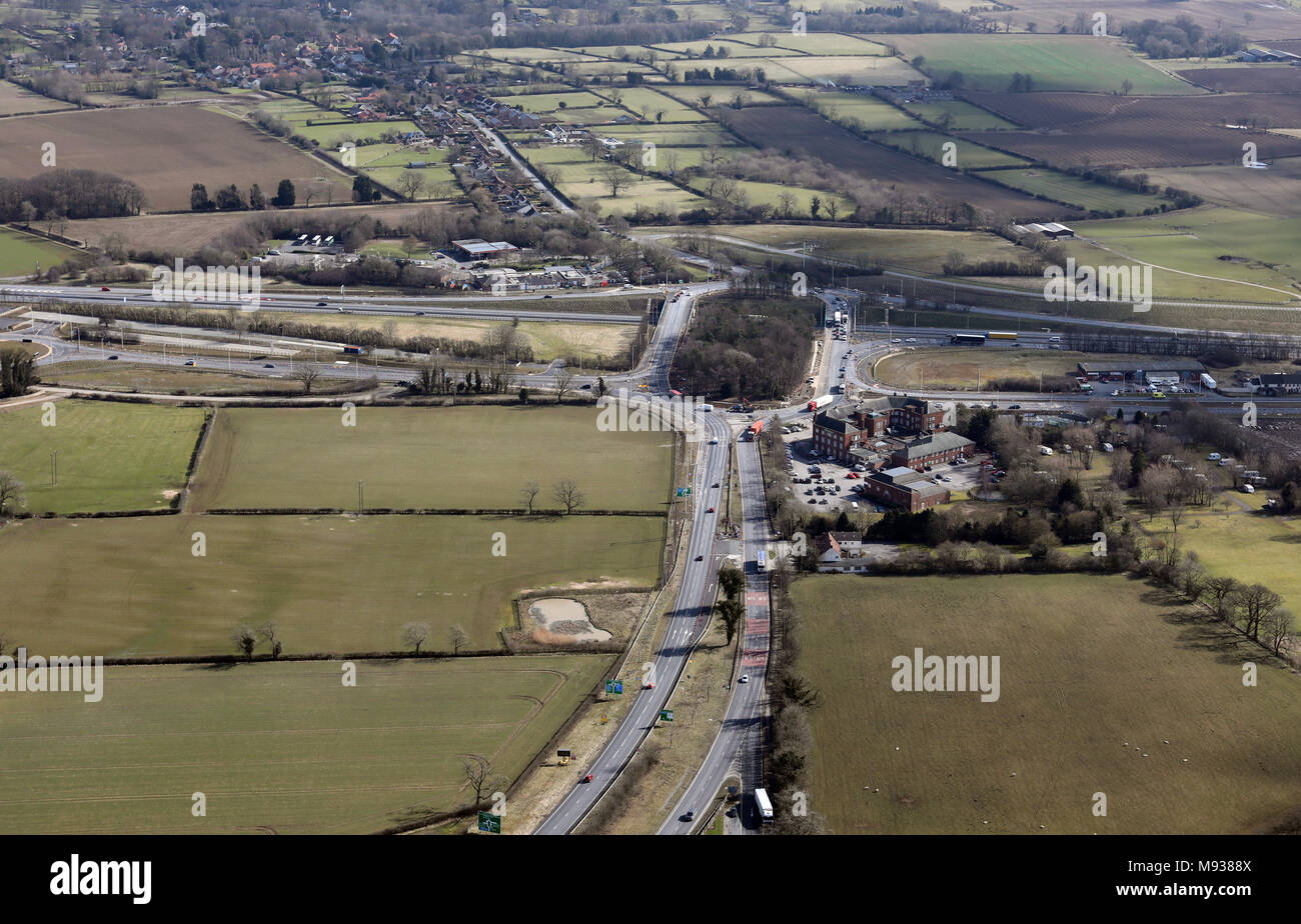 Luftaufnahme von Scotch Corner, A1(M) Ausfahrt 54 auf die A66, Großbritannien Stockfoto