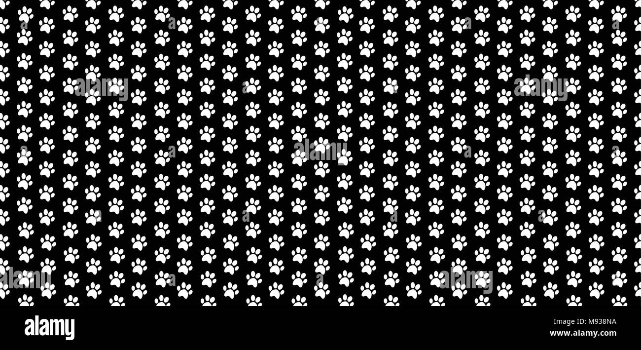 Rechteck nahtlose Muster der weißen Tier Pfotenabdrücke auf schwarzem Hintergrund. Vector Illustration, Vorlage, Poster, Banner, Katzen oder Hunde Pfote zu tra Stock Vektor