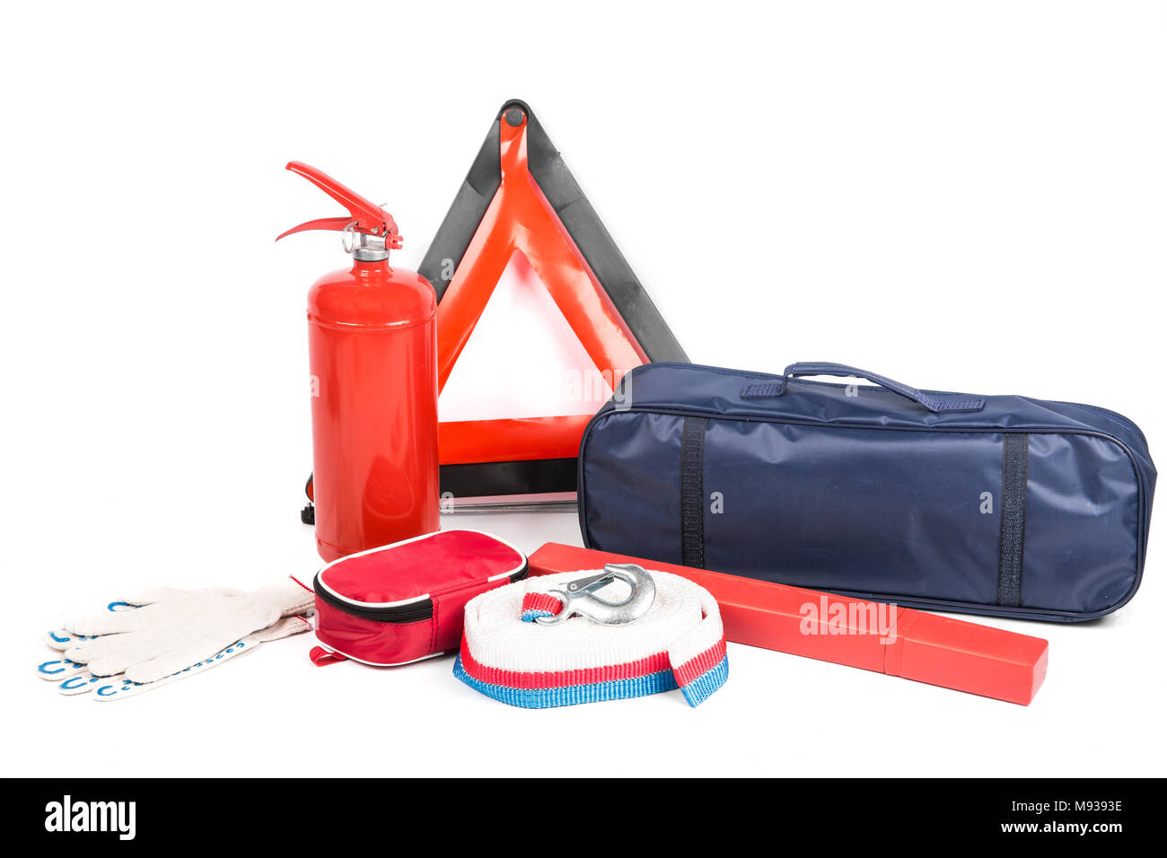 Safety Car Set auf weißem Hintergrund. Stockfoto