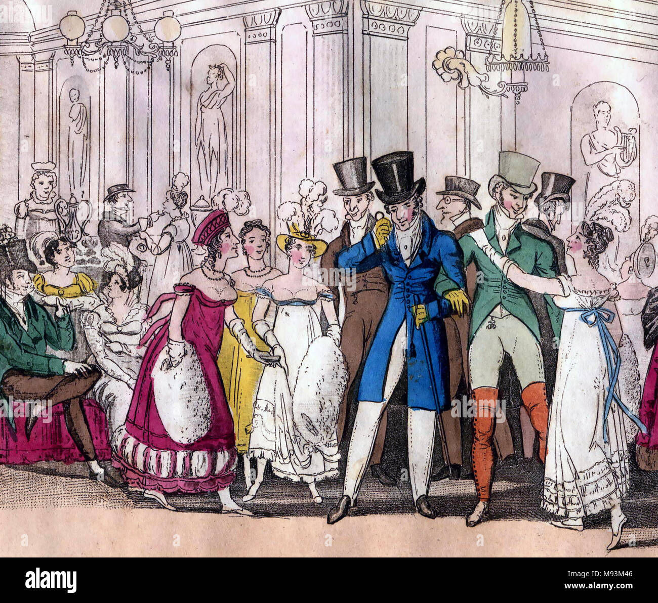 DRURY LANE THEATER Massen über 1825. Junge gallants die Aufmerksamkeit der jungen Damen, die während des Intervalls. Stockfoto