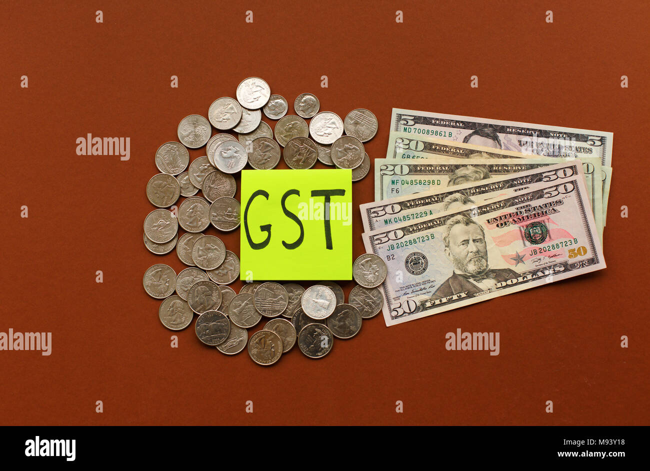 Neue Währung und die Waren und die Dienstleistung, Steuer, GST-Steuer Stockfoto
