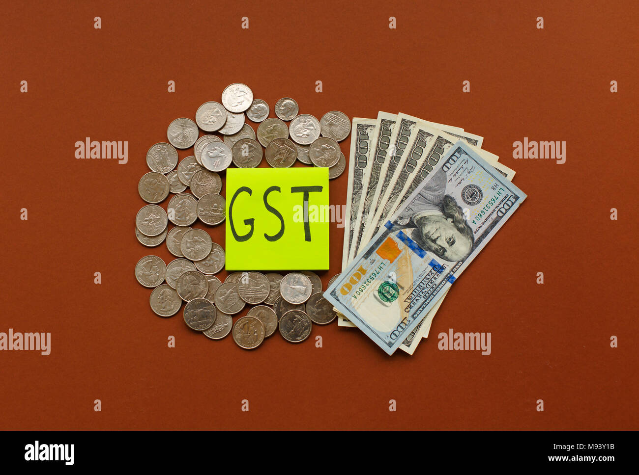 Neue Währung und die Waren und die Dienstleistung, Steuer, GST-Steuer Stockfoto