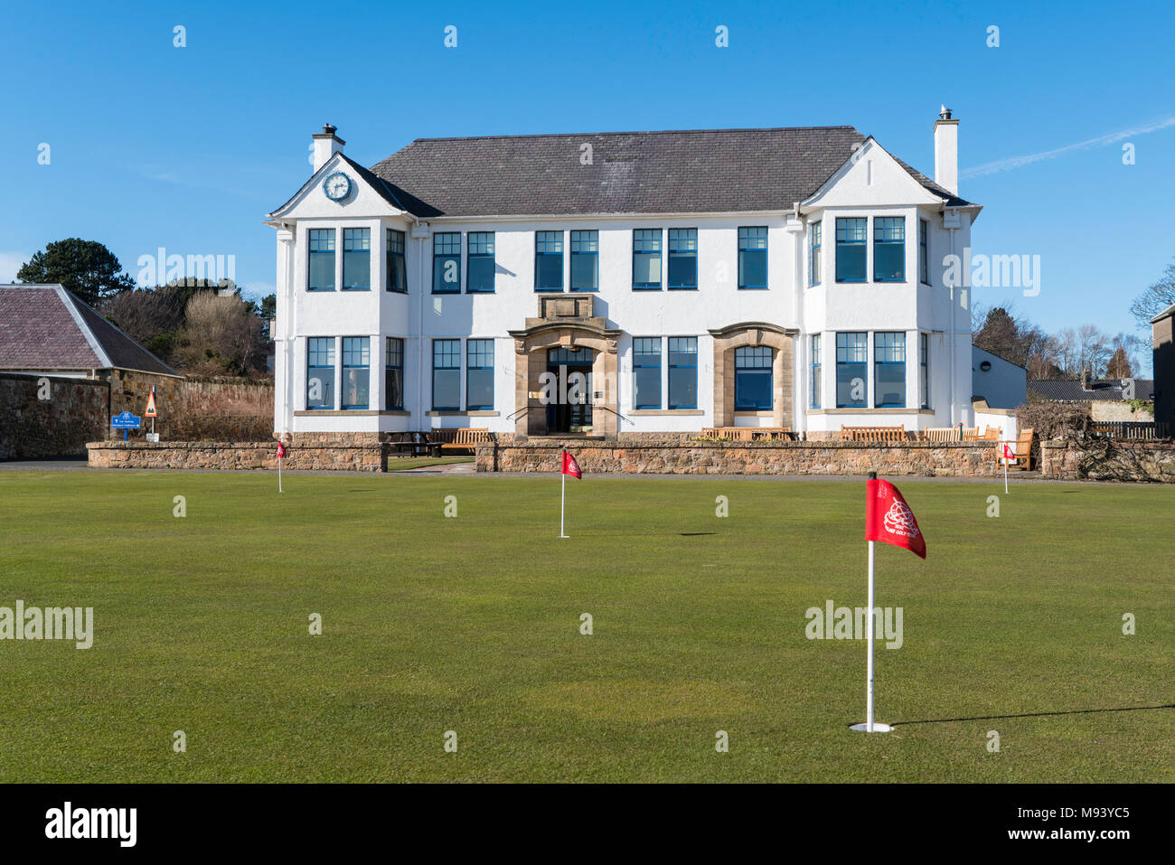 Clubhaus für die Mitglieder im Gullane Golf Club in East Lothian, Schottland, Vereinigtes Königreich Stockfoto