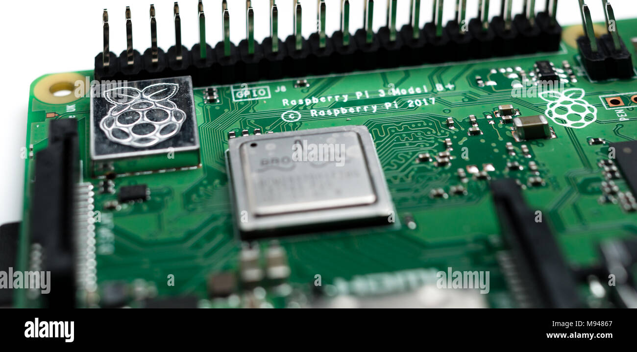 Nahaufnahme der Raspberry Pi3 Modell B+ Stockfoto
