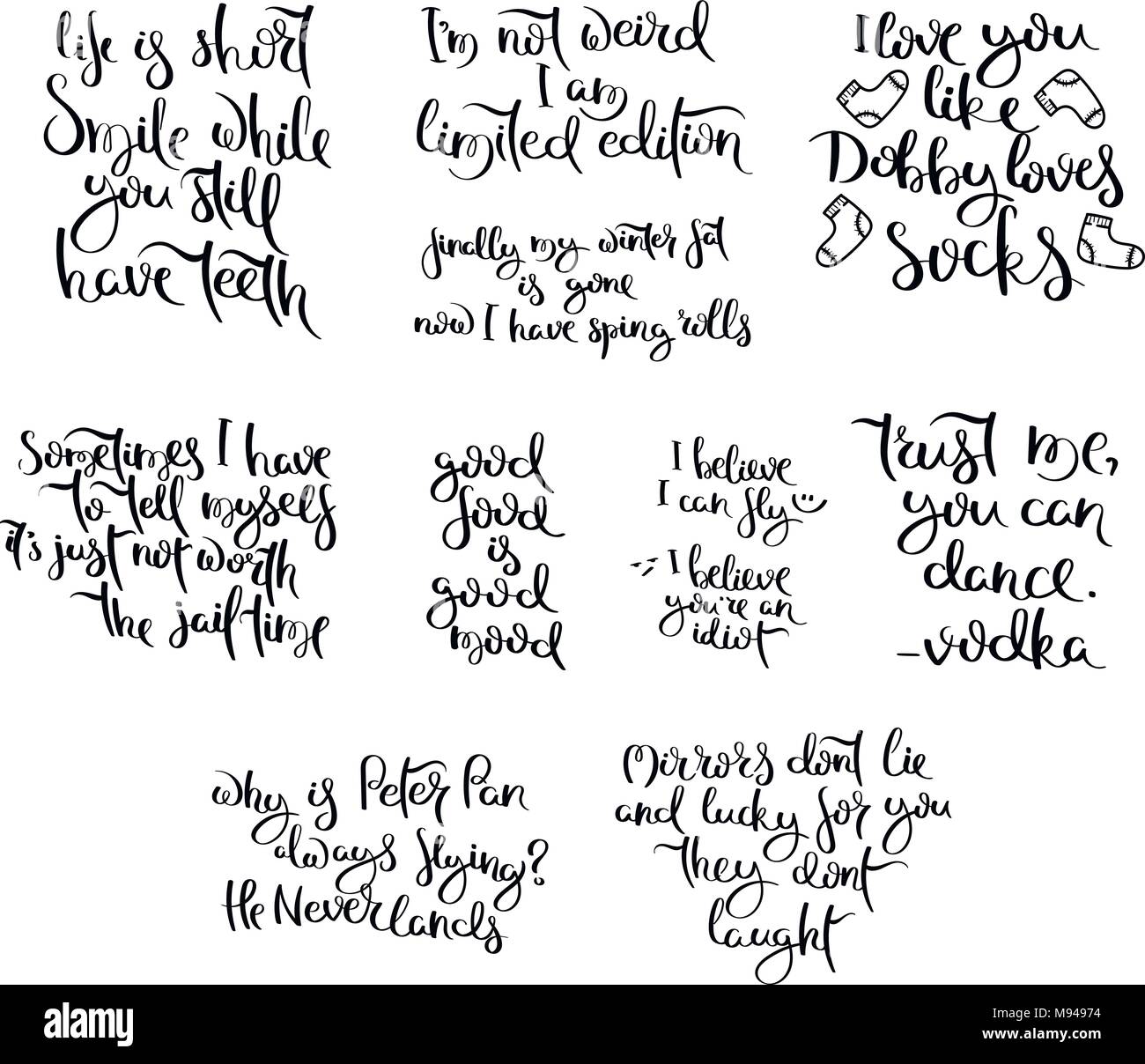 Sammlung Von Hand Geschrieben Kalligraphie Lustige Zitate Motivation Fur Das Leben Und Gluck Fur Postkarte Poster Drucke Karten Grafik Design Stock Vektorgrafik Alamy