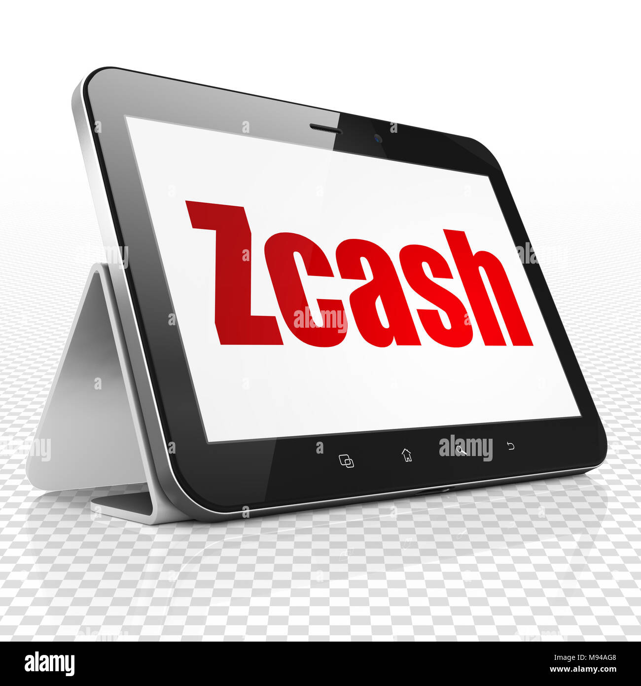 Blockchain Konzept: Tablet Computer mit Zcash auf Anzeige Stockfoto