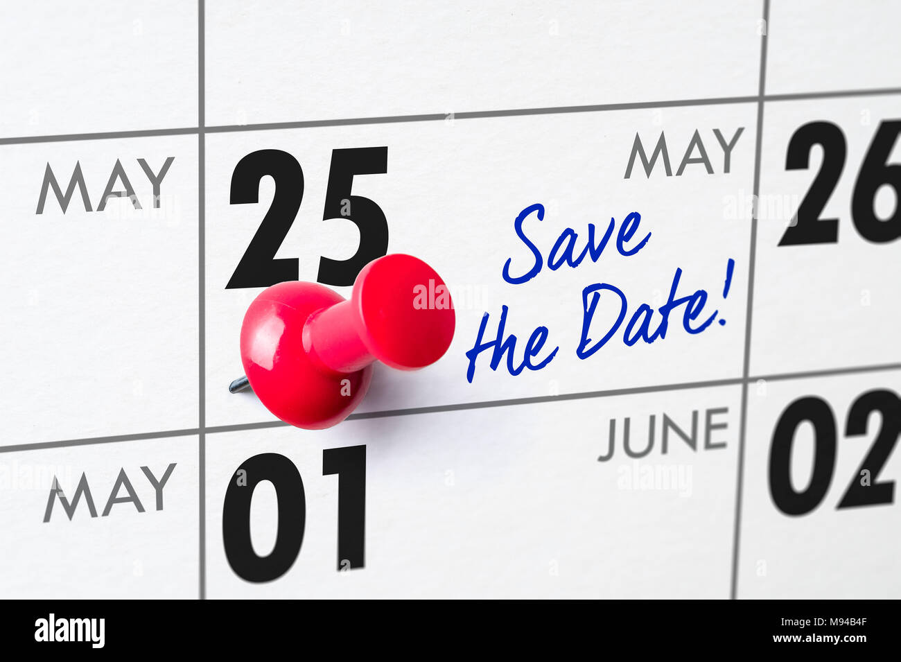 Wandkalender mit einem roten Stift - 25. Mai Stockfoto