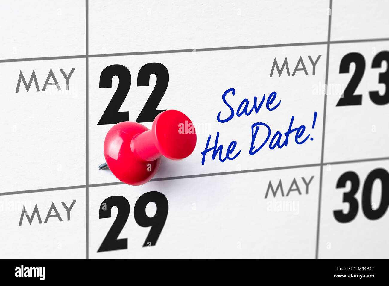 Wandkalender mit einem roten Stift - 22. Mai Stockfoto