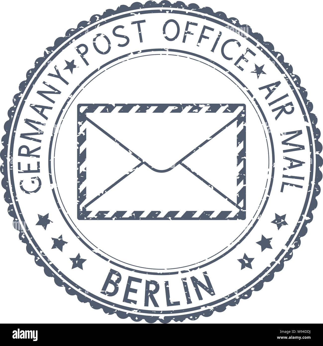 Grau Briefmarke Berlin, Deutschland. Stempel mit Umschlag Zeichen Stock Vektor