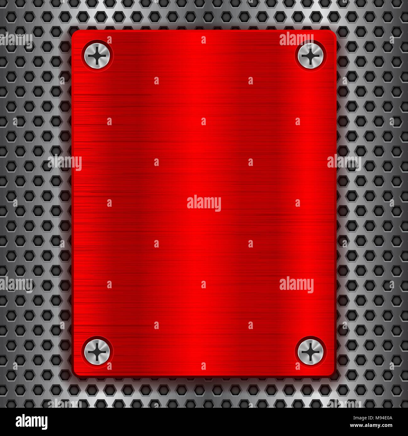 Rot Metall Platte mit Schrauben auf perforiertem Textur Stock Vektor