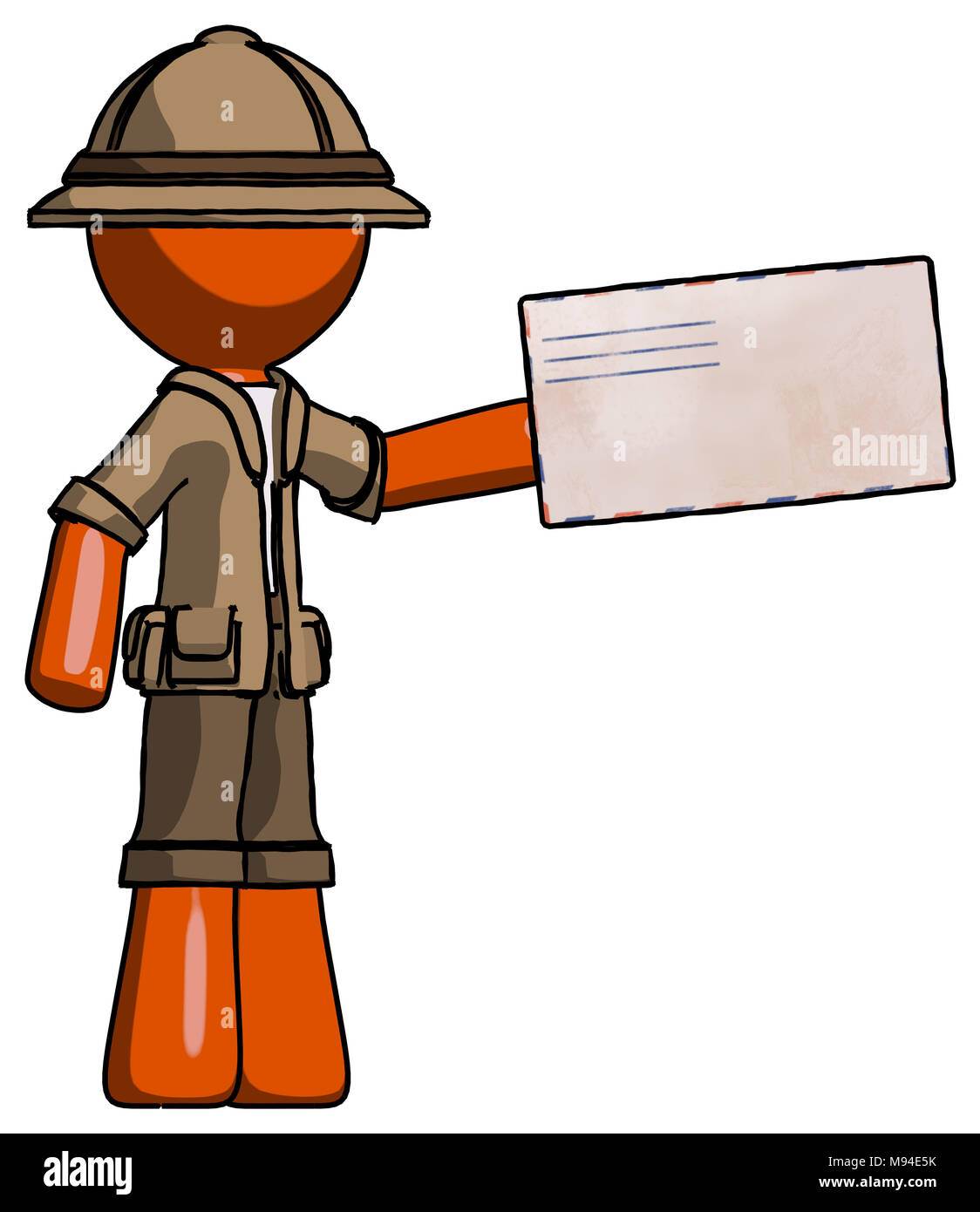 Orange explorer Ranger Mann mit großen Umschlag. Stockfoto