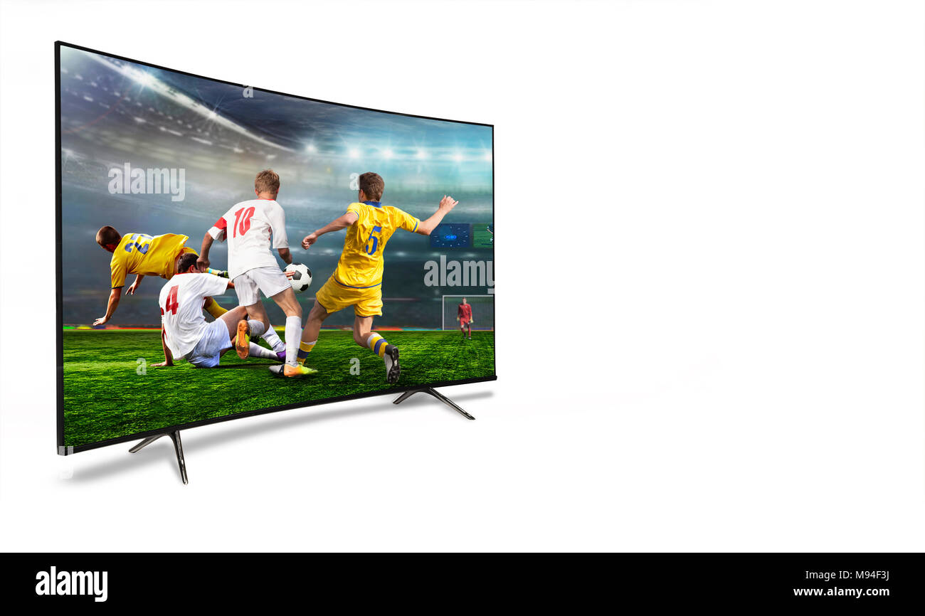 4k überwachen beobachten smart tv-Übersetzung des Fußballspiels. Konzept Stockfoto