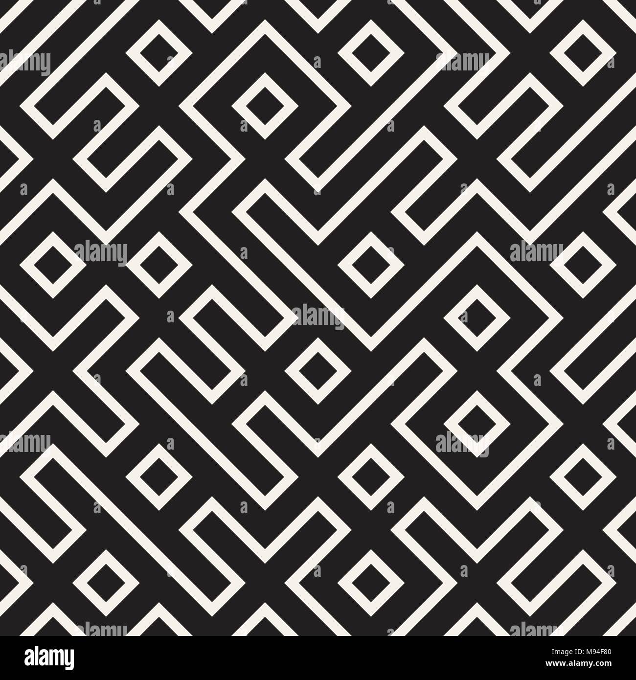 Stilvolle Linien Gitter. Ethnische Schwarzweiß-Textur. Abstrakte geometrische Hintergrund Design. Vektor nahtlose Muster. Stock Vektor