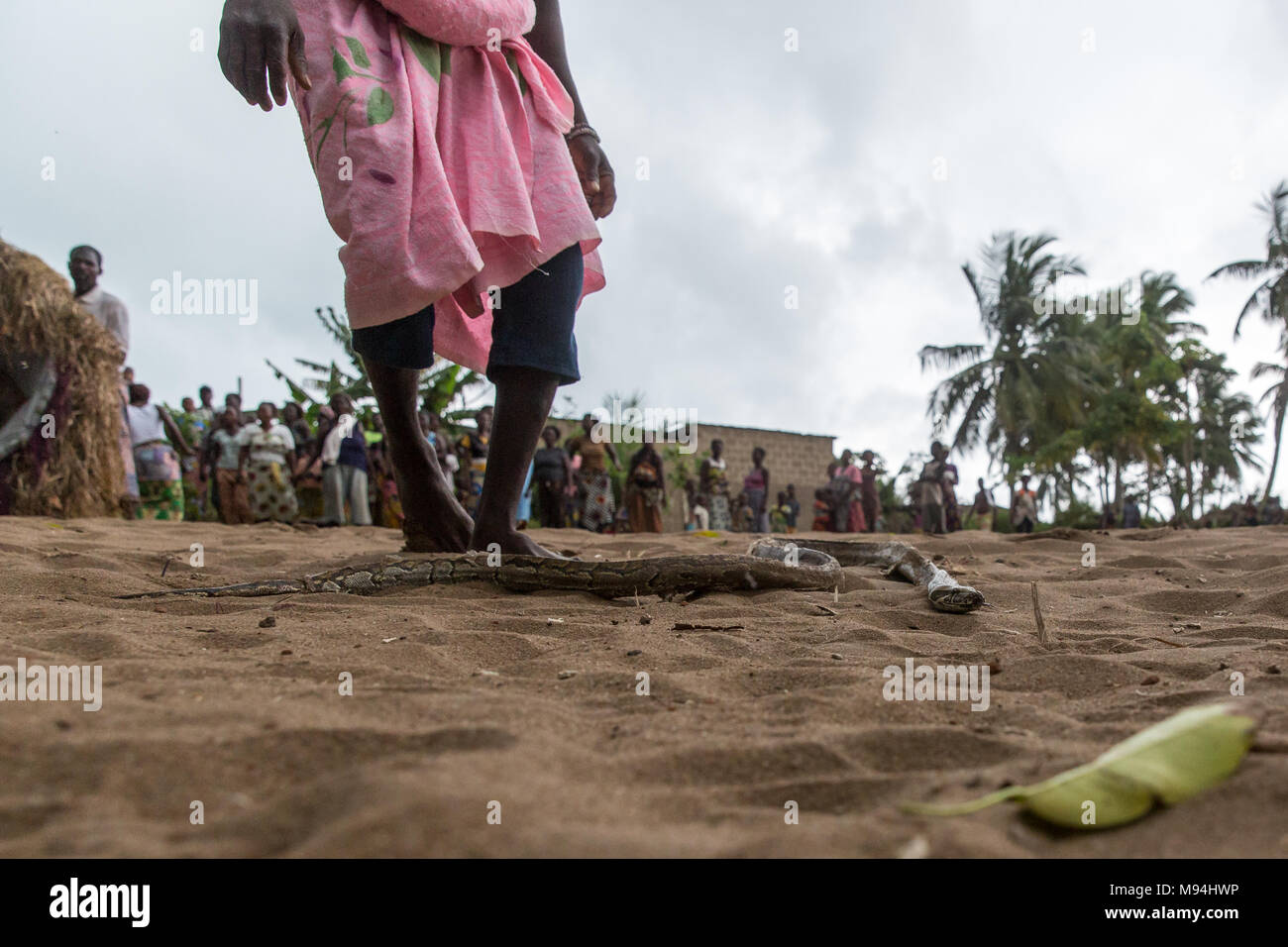 Die Bewohner eines kleinen Dorfes in der Nähe von Ouidah, Benin, im Süden an einem traditionellen voodoo Zeremonie nehmen. September 2017. Stockfoto